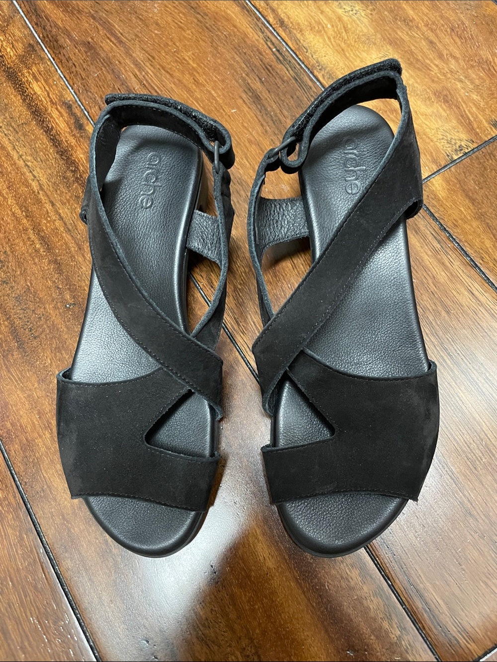 Arche Black Suede Crisscross Sandals with Ankle Strap